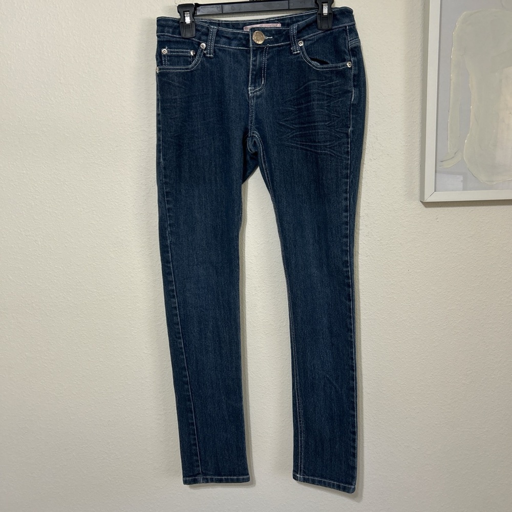 Brooklyn Girl Dark Wash Skinny Jeans Size 7 Grommet Lace Up Pocket Y2K Cyber - Picture 6 of 7